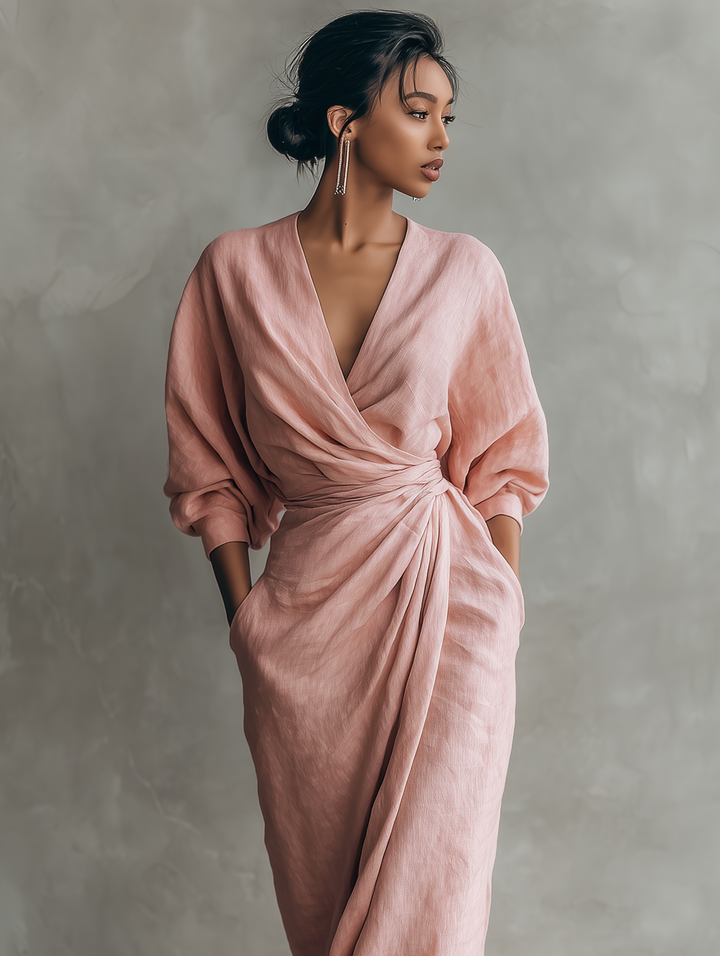 Vestido Maxi Minimalista Rosa con escote en V
