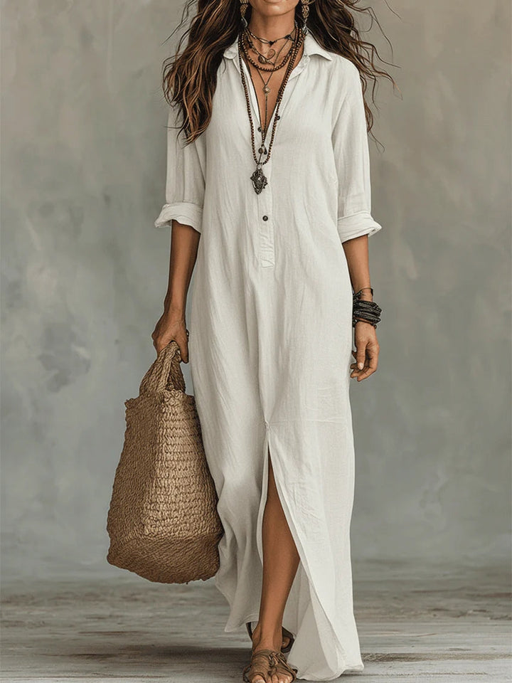 Soline| Vestido Maxi Negro Largo con Botones