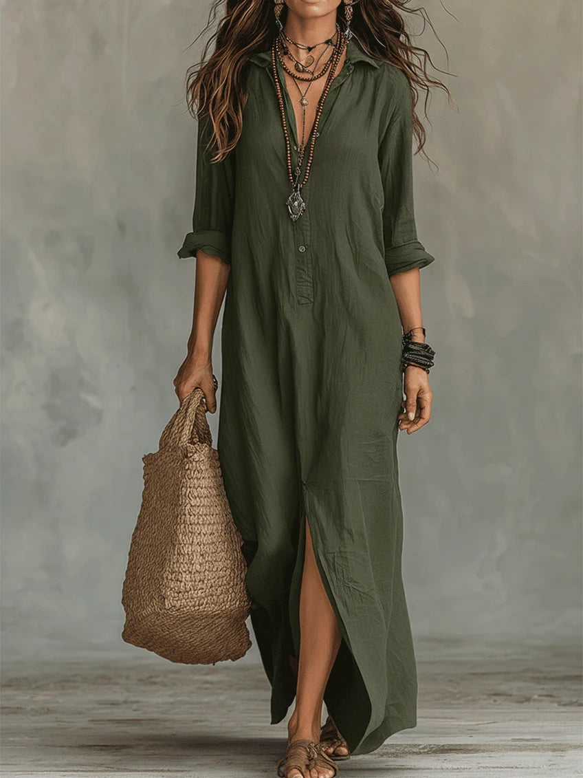 Soline| Vestido Maxi Negro Largo con Botones