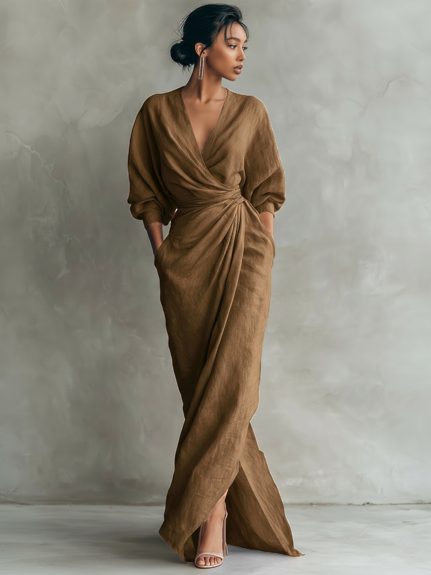 Vestido Maxi Minimalista Rosa con escote en V