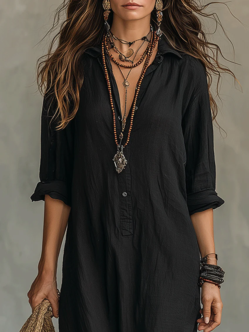 Soline| Vestido Maxi Negro Largo con Botones
